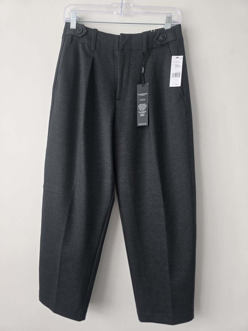 Liverpool Barrel Leg Pleated Pants 4 Olive Herringbone Trouser NWT